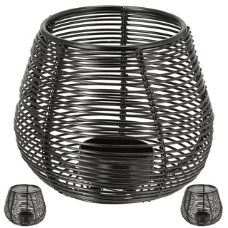Teelichthalter mit Streben 3er Set Eisen schwarz 11x9cm Gartenlaterne Windlicht Kerzenständer