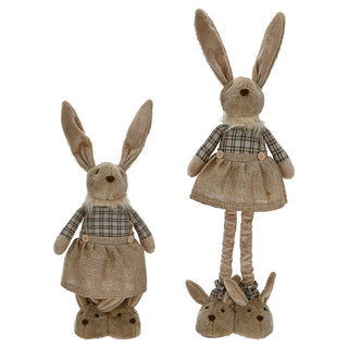 Osterhasenpaar Mann Frau mit Teleskopbeinen max. H60cm Polyester Metallbeine Brauntöne Hasenschuhe Osterdekoration