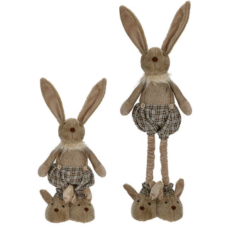 Osterhasenpaar Mann Frau mit Teleskopbeinen max. H60cm Polyester Metallbeine Brauntöne Hasenschuhe Osterdekoration