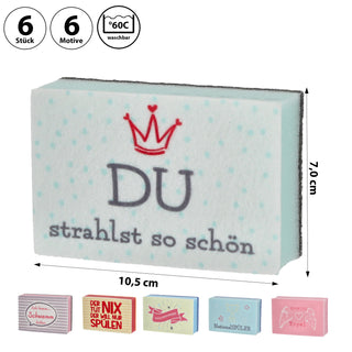 Spülschwamm 6er Set 6 Design10,5x7x3cm Polyester bunt bedruckt Haushaltsschwamm Reinigungsschwamm