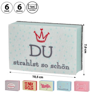 Spülschwamm 6er Set 6 Design10,5x7x3cm Polyester bunt bedruckt Haushaltsschwamm Reinigungsschwamm