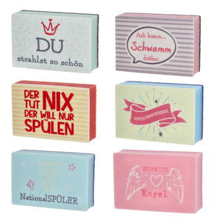 Spülschwamm 6er Set 6 Design10,5x7x3cm Polyester bunt bedruckt Haushaltsschwamm Reinigungsschwamm