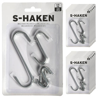 12/144x S-Haken Set 3 Größen Eisen silber Doppelhaken Metallhaken s-förmig Haken zum Aufhängen