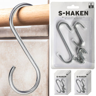 12/144x S-Haken Set 3 Größen Eisen silber Doppelhaken Metallhaken s-förmig Haken zum Aufhängen