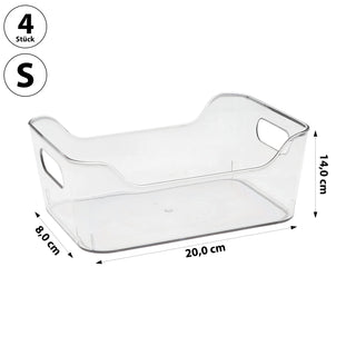 Organizer Kühlschrank Box Größe S 4er Set PET 20x14x8cm transparent Aufbewahrung Kühlschrankbox mit Eingriff
