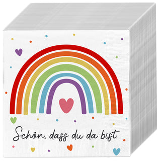 Servietten 'Regenbogen' 80er Set 33x33cm 3-lagig Papierserviette stoffähnlich Tuch Herzenssprüche Tischdeko