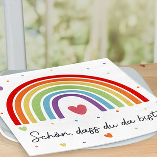 Servietten 'Regenbogen' 80er Set 33x33cm 3-lagig Papierserviette stoffähnlich Tuch Herzenssprüche Tischdeko
