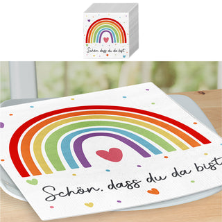 Servietten 'Regenbogen' 80er Set 33x33cm 3-lagig Papierserviette stoffähnlich Tuch Herzenssprüche Tischdeko