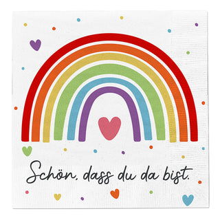 Servietten 'Regenbogen' 80er Set 33x33cm 3-lagig Papierserviette stoffähnlich Tuch Herzenssprüche Tischdeko