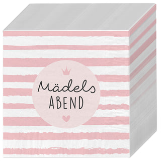 Servietten 'Mädelsabend' 80er Set 33x33cm 3-lagig Papierserviette rosa weiß stoffähnlich Tuch Tischdeko
