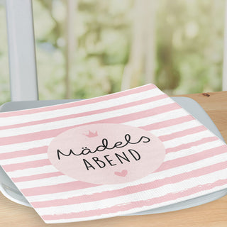 Servietten 'Mädelsabend' 80er Set 33x33cm 3-lagig Papierserviette rosa weiß stoffähnlich Tuch Tischdeko