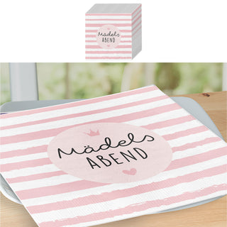Servietten 'Mädelsabend' 80er Set 33x33cm 3-lagig Papierserviette rosa weiß stoffähnlich Tuch Tischdeko