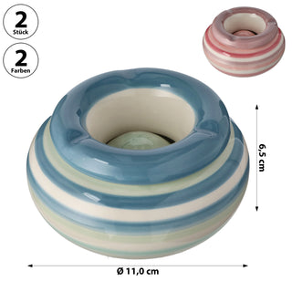 Sturmaschenbecher 'Stripes' 2er Set Ø11,0x6,5cm Dolomit blau/grün rosa/pink weiß Aschenbecher Windaschenbecher