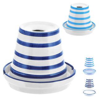 Sturmaschenbecher 2er Set weiß dunkelblau hellblau gestreift Ø12cm Dolomit Aschenbecher Windaschenbecher Topf