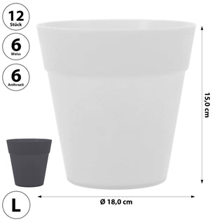 Übertopf 6er Set Kunststoff 15x18cm weiß anthrazit Blumentopf Pflanztopf Topf für Blumen Kräuter Pflanzen