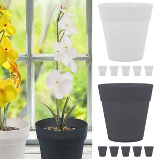 Übertopf 6er Set Kunststoff 15x18cm weiß anthrazit Blumentopf Pflanztopf Topf für Blumen Kräuter Pflanzen
