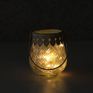 Windlicht 3er Set bauchig orientalische Ornamente gefrostet Glas Eisen Ø9xH12cm Henkel Gefäß für Teelichter oder Kerzen