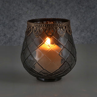 Windlicht 3er Set Glas Metall Ø13x14cm grau braun rosé Teelichthalter Kerzenhalter Kerzenständer Rautenmuster