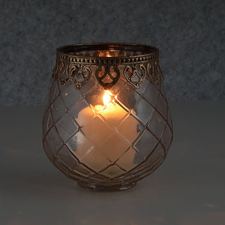 Windlicht 3er Set Glas Metall Ø13x14cm grau braun rosé Teelichthalter Kerzenhalter Kerzenständer Rautenmuster