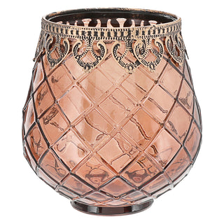 Windlicht 3er Set Glas Metall Ø13x14cm grau braun rosé Teelichthalter Kerzenhalter Kerzenständer Rautenmuster