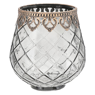 Windlicht 3er Set Glas Metall Ø13x14cm grau braun rosé Teelichthalter Kerzenhalter Kerzenständer Rautenmuster