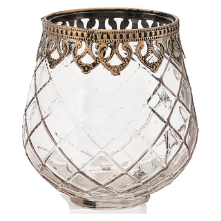 Windlicht 3er Set Glas Metall Ø13x14cm grau braun rosé Teelichthalter Kerzenhalter Kerzenständer Rautenmuster