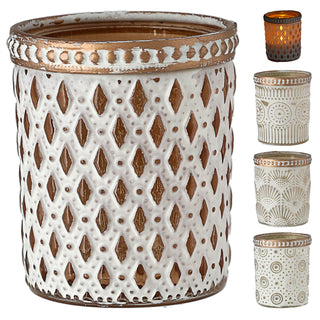 Windlicht 4er Set Oriental Glas Ø6x7cm weiß gold Teelichthalter Kerzenhalter Kerzenständer 4 verschiedene Muster