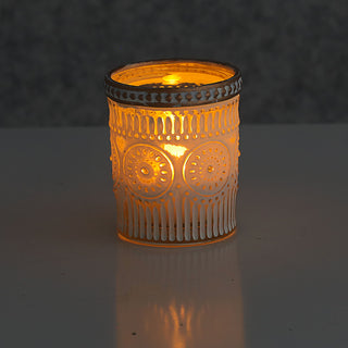 Windlicht 4er Set Oriental Glas Ø6x7cm weiß gold Teelichthalter Kerzenhalter Kerzenständer 4 verschiedene Muster