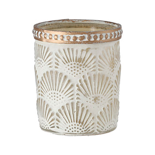 Windlicht 4er Set Oriental Glas Ø6x7cm weiß gold Teelichthalter Kerzenhalter Kerzenständer 4 verschiedene Muster