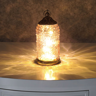 LED Leuchte 3er Set orientalische Ornamente Glas Metall Ø7,5cm H15cm grau braun rosé Windlicht 5 LEDs batteriebetrieben