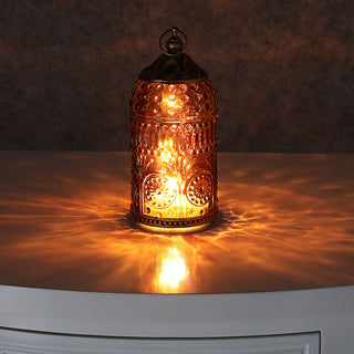 LED Leuchte 3er Set orientalische Ornamente Glas Metall Ø7,5cm H15cm grau braun rosé Windlicht 5 LEDs batteriebetrieben