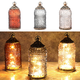 LED Leuchte 3er Set orientalische Ornamente Glas Metall Ø7,5cm H15cm grau braun rosé Windlicht 5 LEDs batteriebetrieben