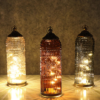LED Leuchte 3er Set orientalische Ornamente Glas Metall Ø7cm H23cm grau braun rosé Windlicht 10 LEDs batteriebetrieben