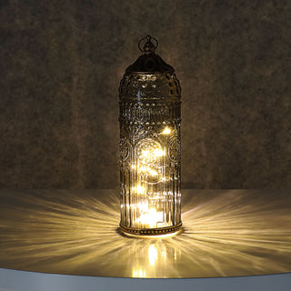 LED Leuchte 3er Set orientalische Ornamente Glas Metall Ø7cm H23cm grau braun rosé Windlicht 10 LEDs batteriebetrieben