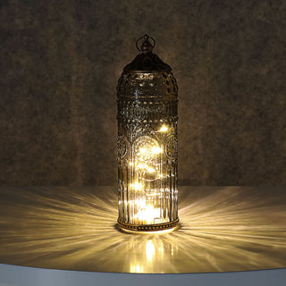 LED Leuchte 3er Set orientalische Ornamente Glas Metall Ø7cm H23cm grau braun rosé Windlicht 10 LEDs batteriebetrieben