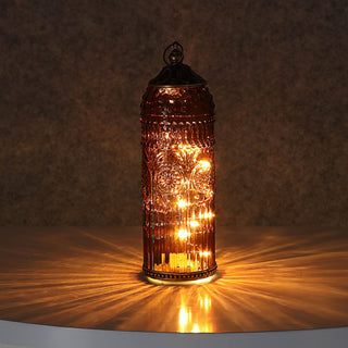 LED Leuchte 3er Set orientalische Ornamente Glas Metall Ø7cm H23cm grau braun rosé Windlicht 10 LEDs batteriebetrieben