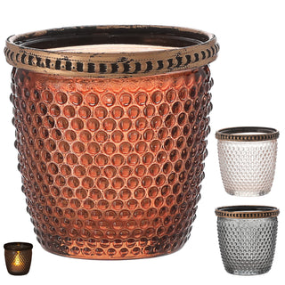 Windlicht 3er Set Glas Metall Ø7,5cm grau braun rosé Teelichthalter Kerzenhalter Kerzenständer Strukturglas