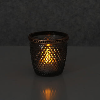 Windlicht 3er Set Glas Metall Ø7,5cm grau braun rosé Teelichthalter Kerzenhalter Kerzenständer Strukturglas