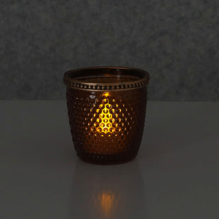 Windlicht 3er Set Glas Metall Ø7,5cm grau braun rosé Teelichthalter Kerzenhalter Kerzenständer Strukturglas