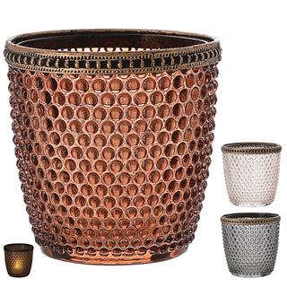 Windlicht 3er Set Glas Metall Ø9cm grau braun rosé Teelichthalter Kerzenhalter Kerzenständer Strukturglas