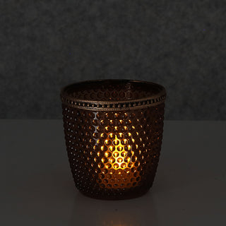 Windlicht 3er Set Glas Metall Ø9cm grau braun rosé Teelichthalter Kerzenhalter Kerzenständer Strukturglas