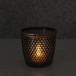 Windlicht 3er Set Glas Metall Ø9cm grau braun rosé Teelichthalter Kerzenhalter Kerzenständer Strukturglas