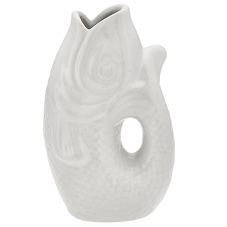 Vase Fisch 'Blubb' 15x17x9cm Dolomit weiß Blumenvase Dekovase Tischvase Fischform Fischmaul Henkel