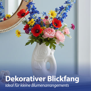 Vase Fisch 'Blubb' 15x17x9cm Dolomit weiß Blumenvase Dekovase Tischvase Fischform Fischmaul Henkel