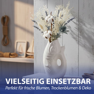 Vase Fisch 'Blubb' 15x17x9cm Dolomit weiß Blumenvase Dekovase Tischvase Fischform Fischmaul Henkel