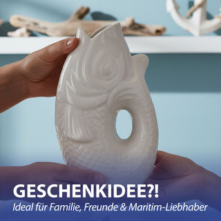 Vase Fisch 'Blubb' 15x17x9cm Dolomit weiß Blumenvase Dekovase Tischvase Fischform Fischmaul Henkel