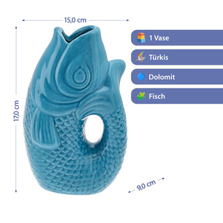 Vase Fisch 'Blubb' 15x17x9cm Dolomit weiß Blumenvase Dekovase Tischvase Fischform Fischmaul Henkel