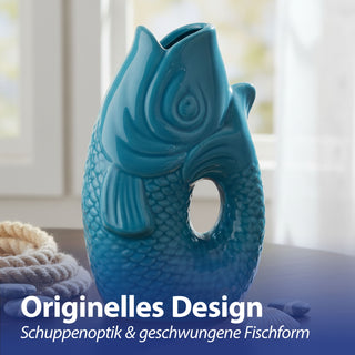 Vase Fisch 'Blubb' 15x17x9cm Dolomit weiß Blumenvase Dekovase Tischvase Fischform Fischmaul Henkel