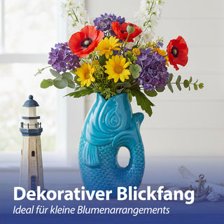 Vase Fisch 'Blubb' 15x17x9cm Dolomit weiß Blumenvase Dekovase Tischvase Fischform Fischmaul Henkel