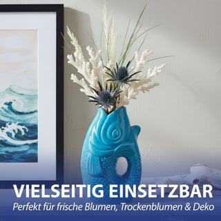 Vase Fisch 'Blubb' 15x17x9cm Dolomit weiß Blumenvase Dekovase Tischvase Fischform Fischmaul Henkel